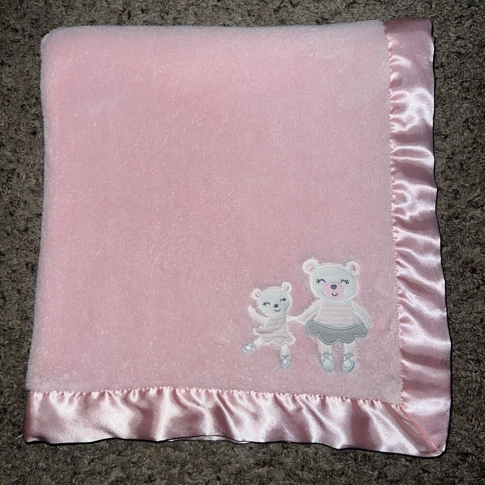 Carter's Pink Fleece & Satin Ballet‎ Ballerina Bears Baby Security Blanket Lovey